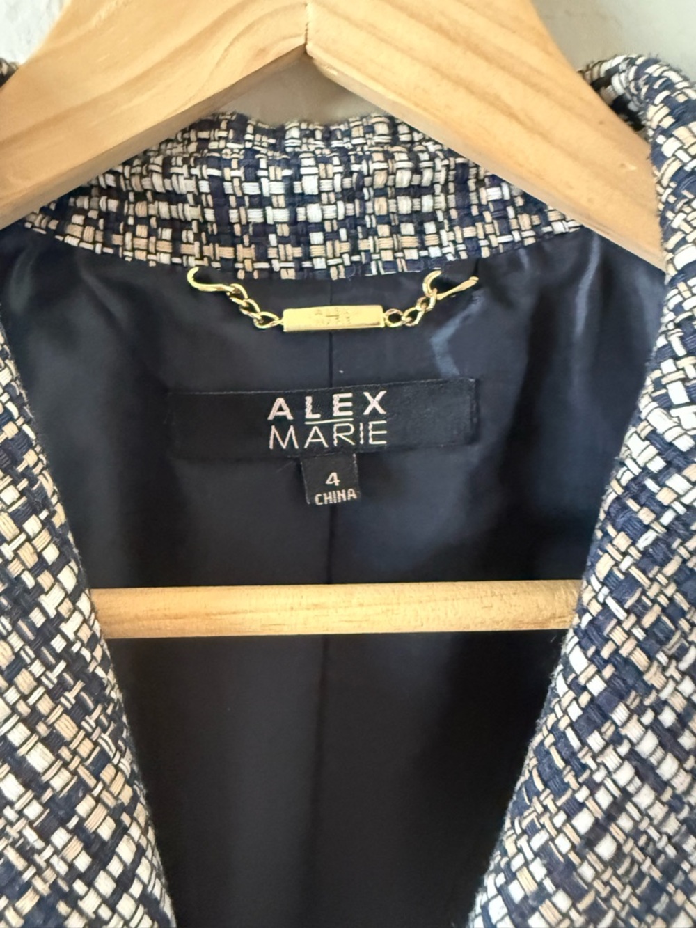 Women's Alex Marie Navy Tweed Blazer Fully Lined - - Picture 4 of 4
